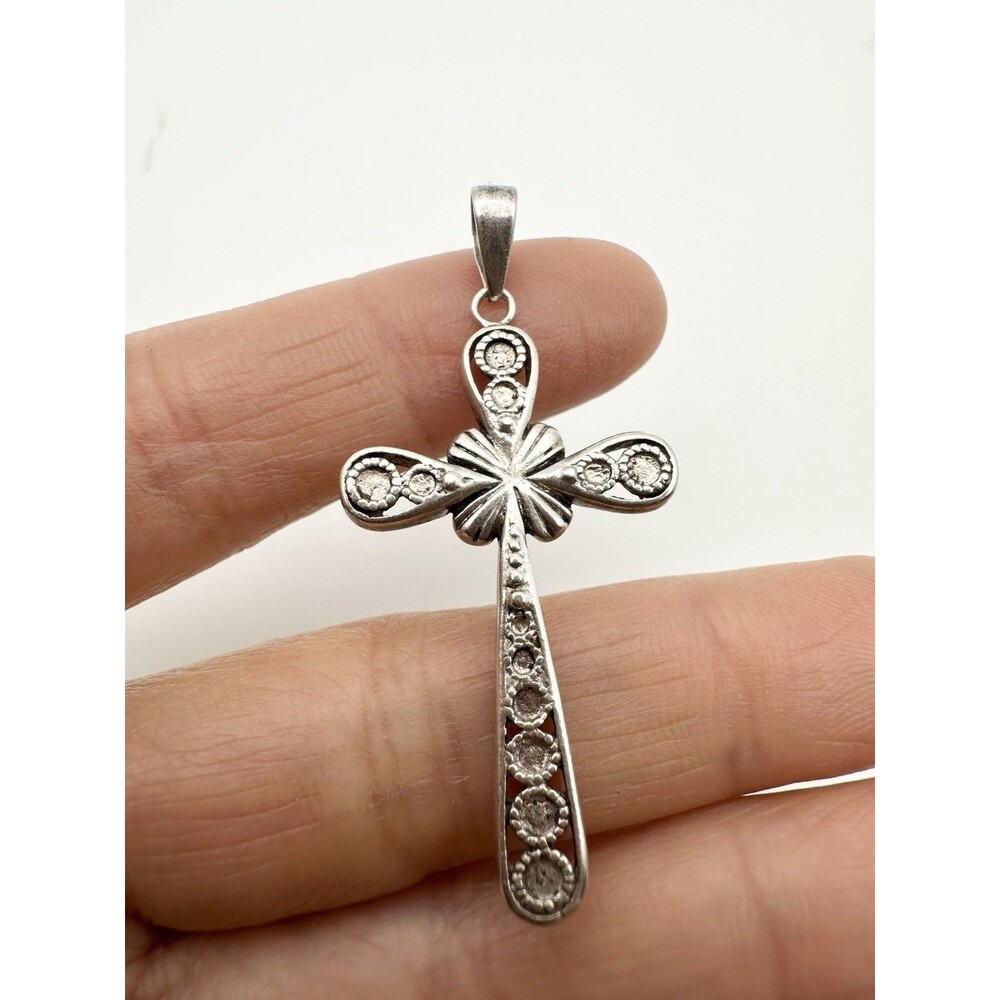 Sterling Silver Cross Pendant Charm Patina Vintage 925